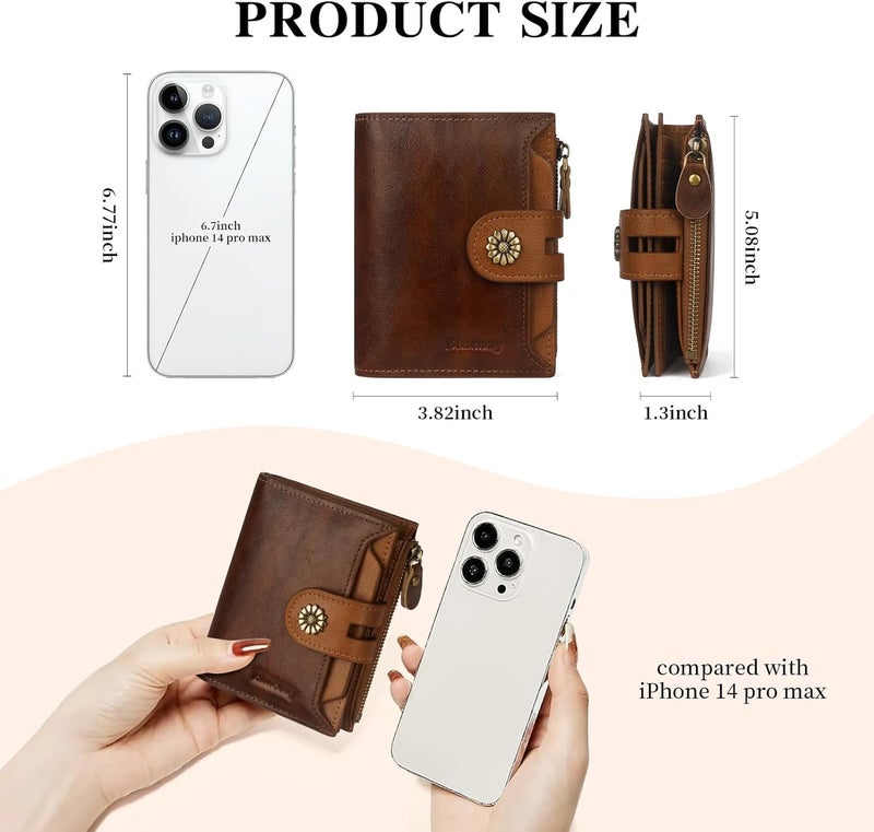 Blucoay Wallet Women,RFID Blocking Leather Womens Wallet Bifold Compact Card Holder Small Wallet for Women with Removable ID Window zsbrown - Image 4